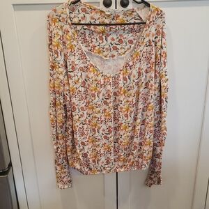 Jane and Delancey Floral Print Blouse with Yellow and Orange Accents